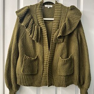 Madewell Olive Ruffle-Collar Knit Cardigan